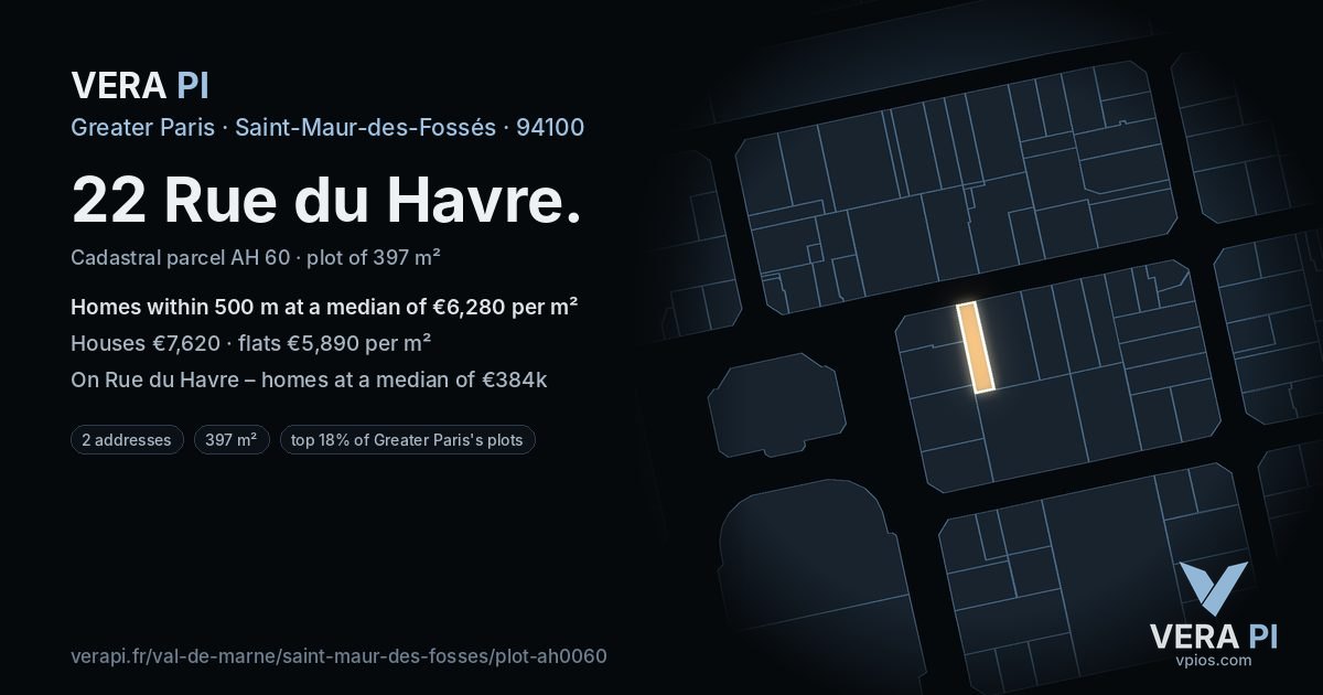 22 Rue du Havre, Saint-Maur-des-Fossés at night – the plot lit, the parcels around coloured by the prices near them