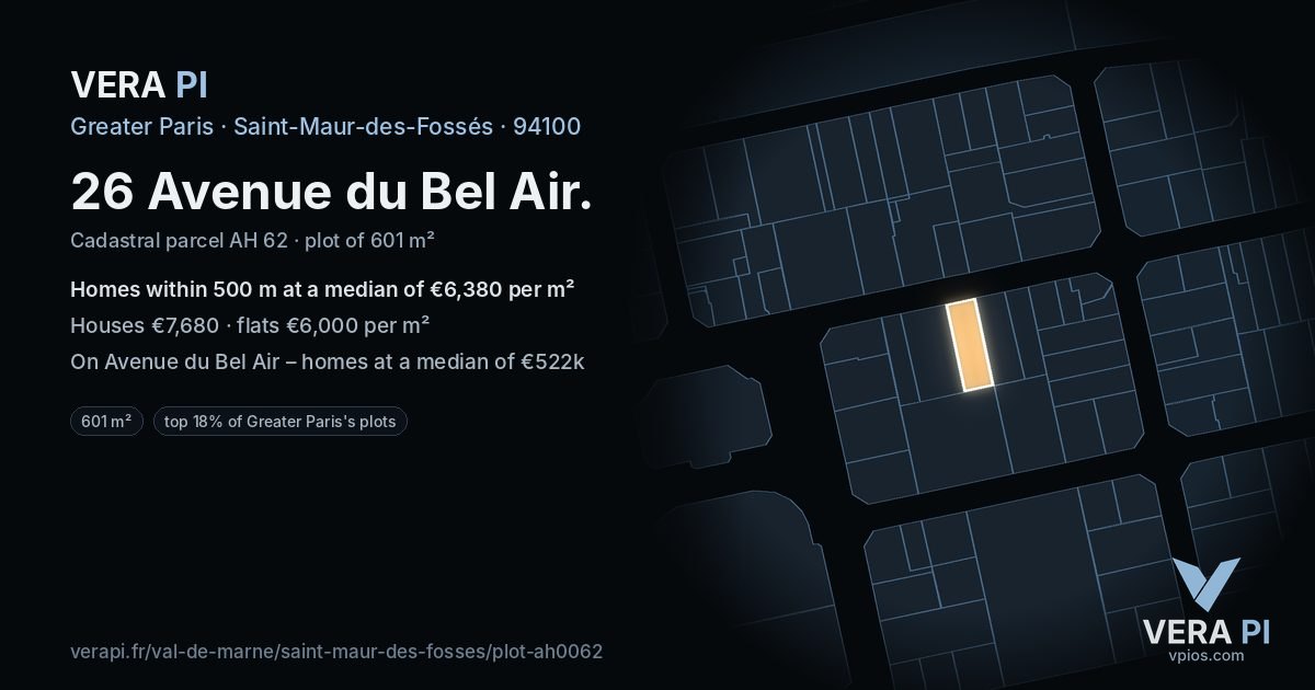 26 Avenue du Bel Air, Saint-Maur-des-Fossés at night – the plot lit, the parcels around coloured by the prices near them