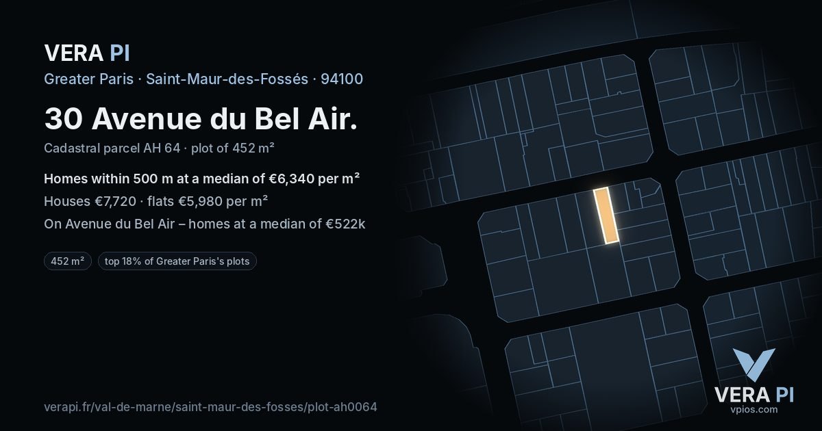 30 Avenue du Bel Air, Saint-Maur-des-Fossés at night – the plot lit, the parcels around coloured by the prices near them