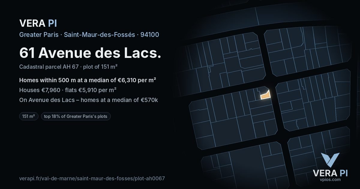 61 Avenue des Lacs, Saint-Maur-des-Fossés at night – the plot lit, the parcels around coloured by the prices near them