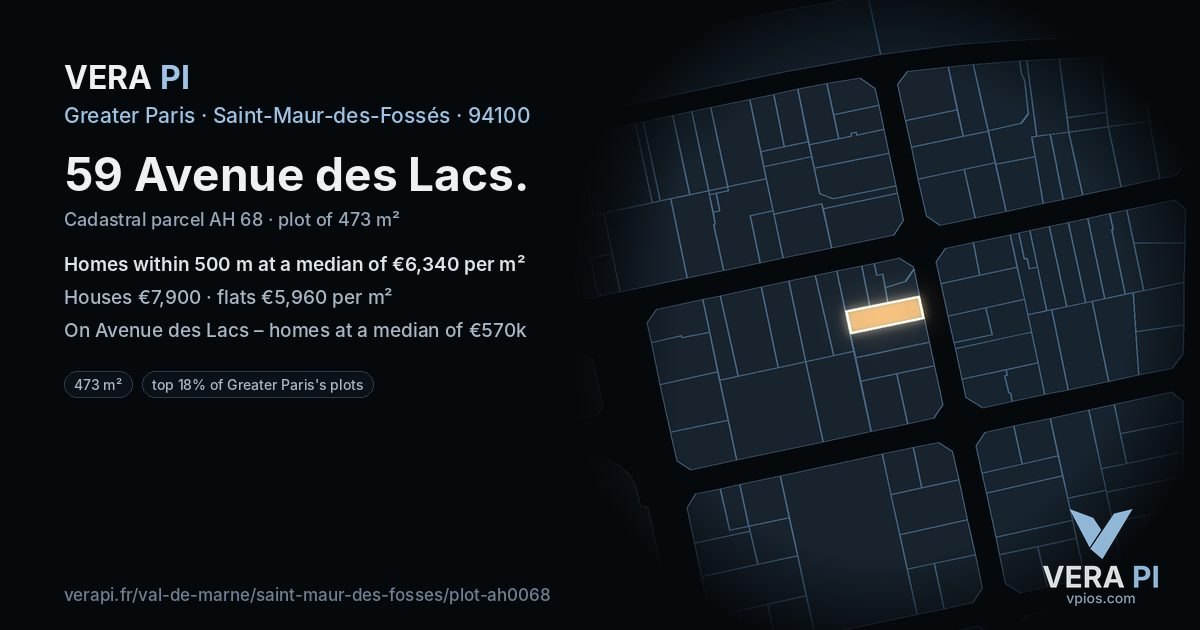 59 Avenue des Lacs, Saint-Maur-des-Fossés at night – the plot lit, the parcels around coloured by the prices near them