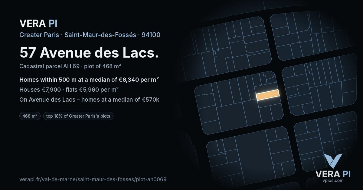 57 Avenue des Lacs, Saint-Maur-des-Fossés at night – the plot lit, the parcels around coloured by the prices near them