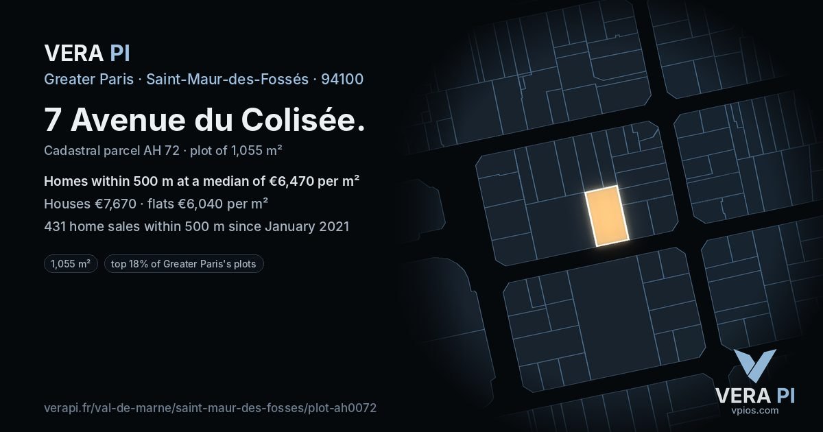7 Avenue du Colisée, Saint-Maur-des-Fossés at night – the plot lit, the parcels around coloured by the prices near them