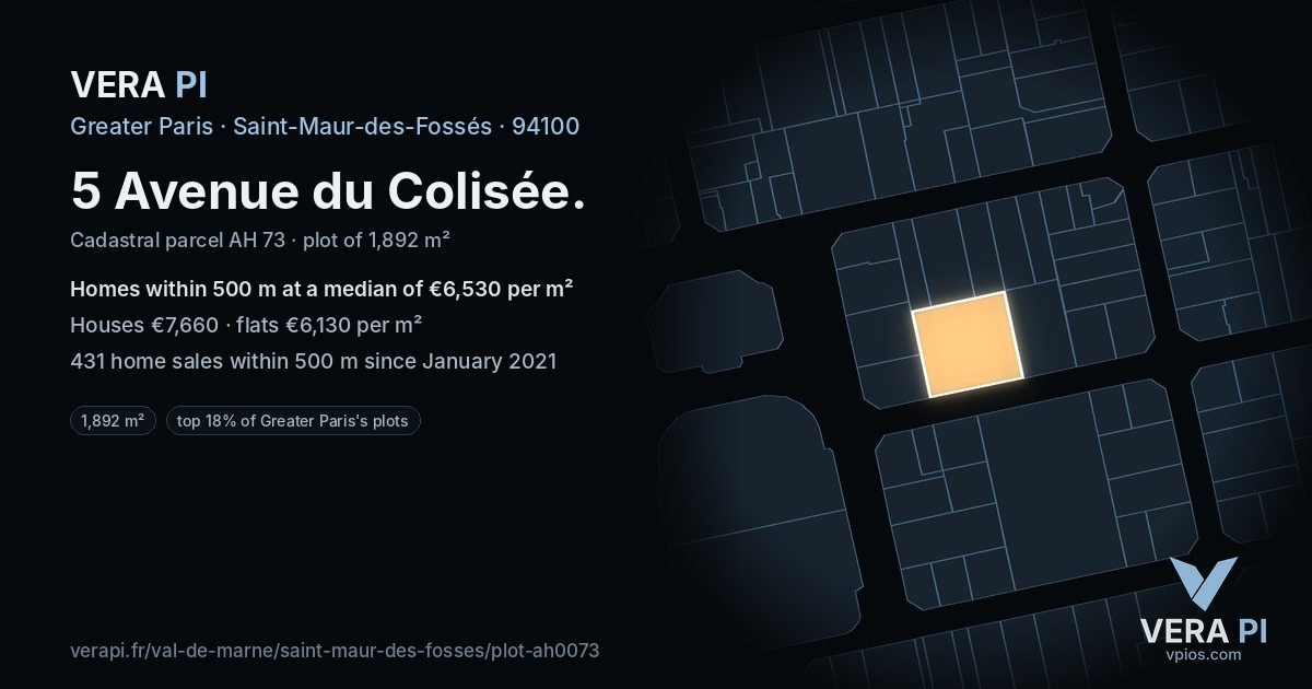 5 Avenue du Colisée, Saint-Maur-des-Fossés at night – the plot lit, the parcels around coloured by the prices near them