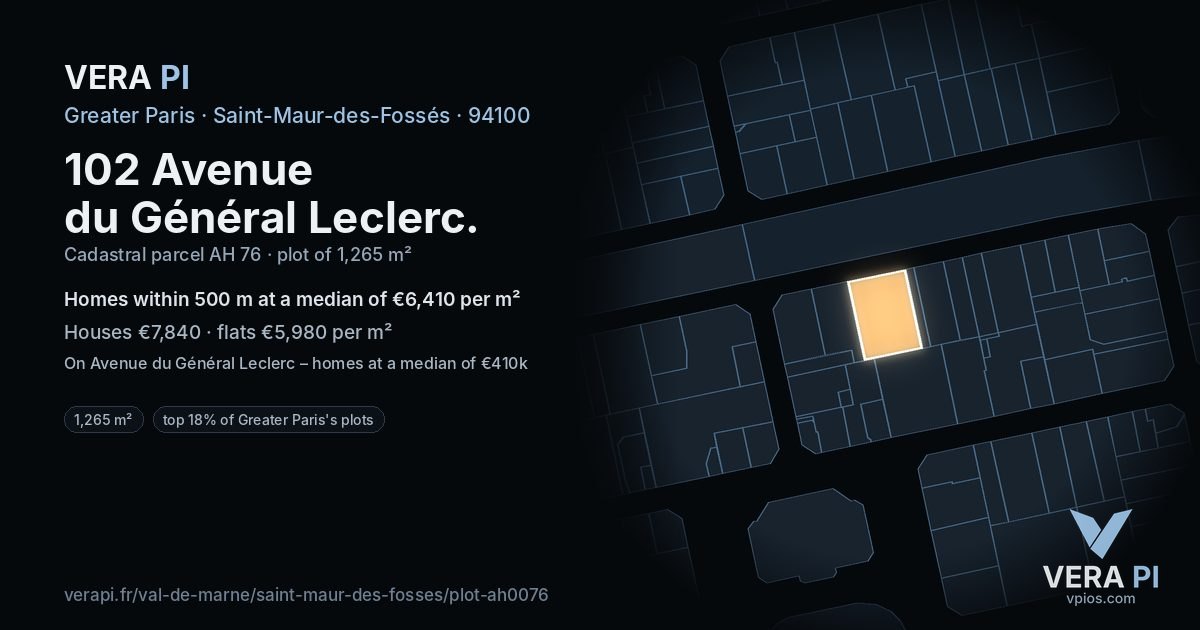 102 Avenue du Général Leclerc, Saint-Maur-des-Fossés at night – the plot lit, the parcels around coloured by the prices near them