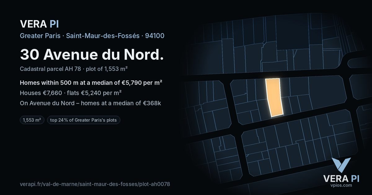 30 Avenue du Nord, Saint-Maur-des-Fossés at night – the plot lit, the parcels around coloured by the prices near them
