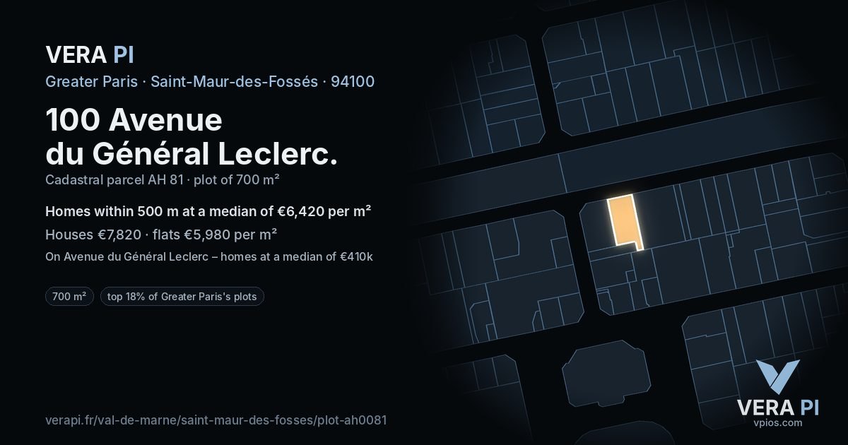 100 Avenue du Général Leclerc, Saint-Maur-des-Fossés at night – the plot lit, the parcels around coloured by the prices near them