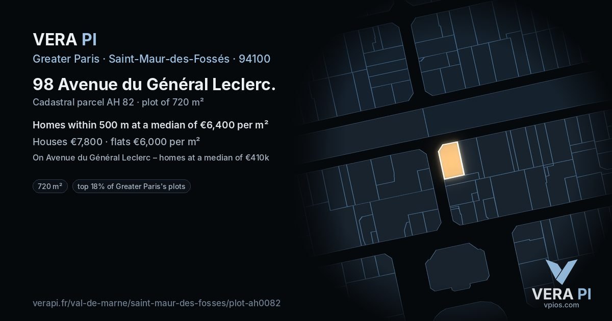 98 Avenue du Général Leclerc, Saint-Maur-des-Fossés at night – the plot lit, the parcels around coloured by the prices near them