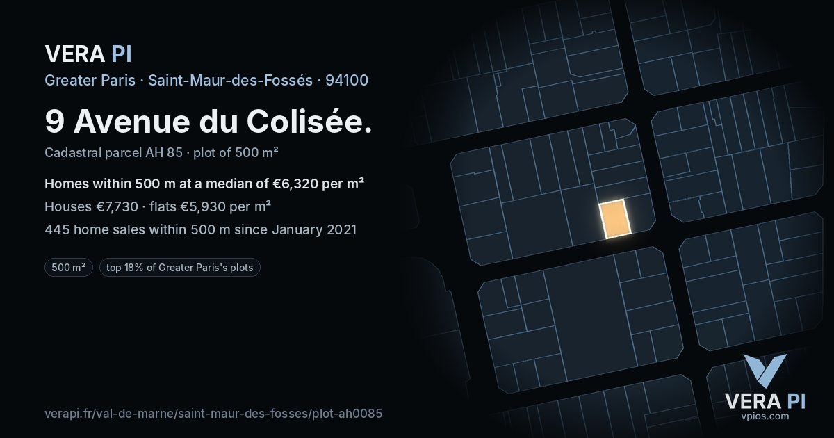 9 Avenue du Colisée, Saint-Maur-des-Fossés at night – the plot lit, the parcels around coloured by the prices near them