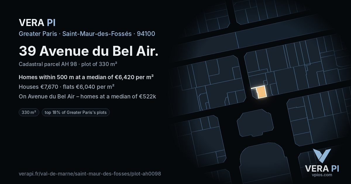 39 Avenue du Bel Air, Saint-Maur-des-Fossés at night – the plot lit, the parcels around coloured by the prices near them