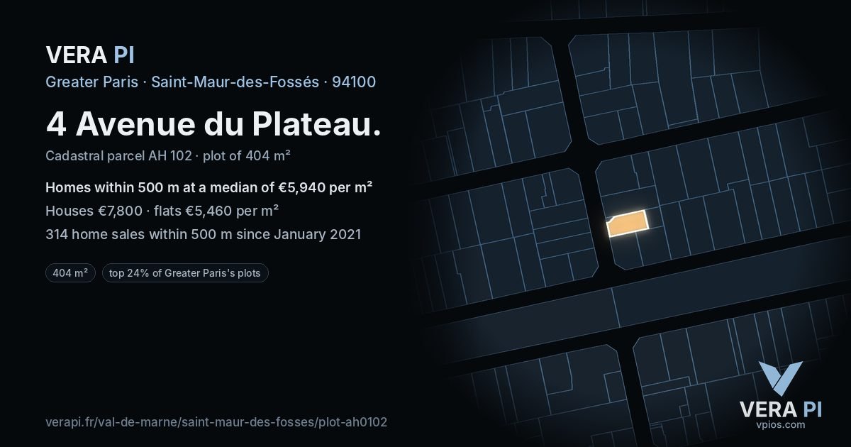 4 Avenue du Plateau, Saint-Maur-des-Fossés at night – the plot lit, the parcels around coloured by the prices near them