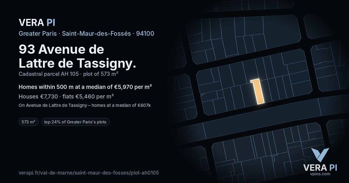 93 Avenue de Lattre de Tassigny, Saint-Maur-des-Fossés at night – the plot lit, the parcels around coloured by the prices near them