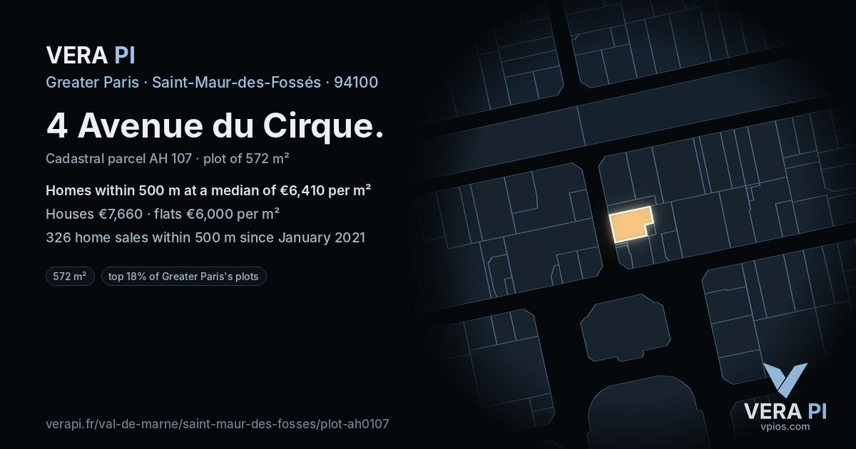 4 Avenue du Cirque, Saint-Maur-des-Fossés at night – the plot lit, the parcels around coloured by the prices near them