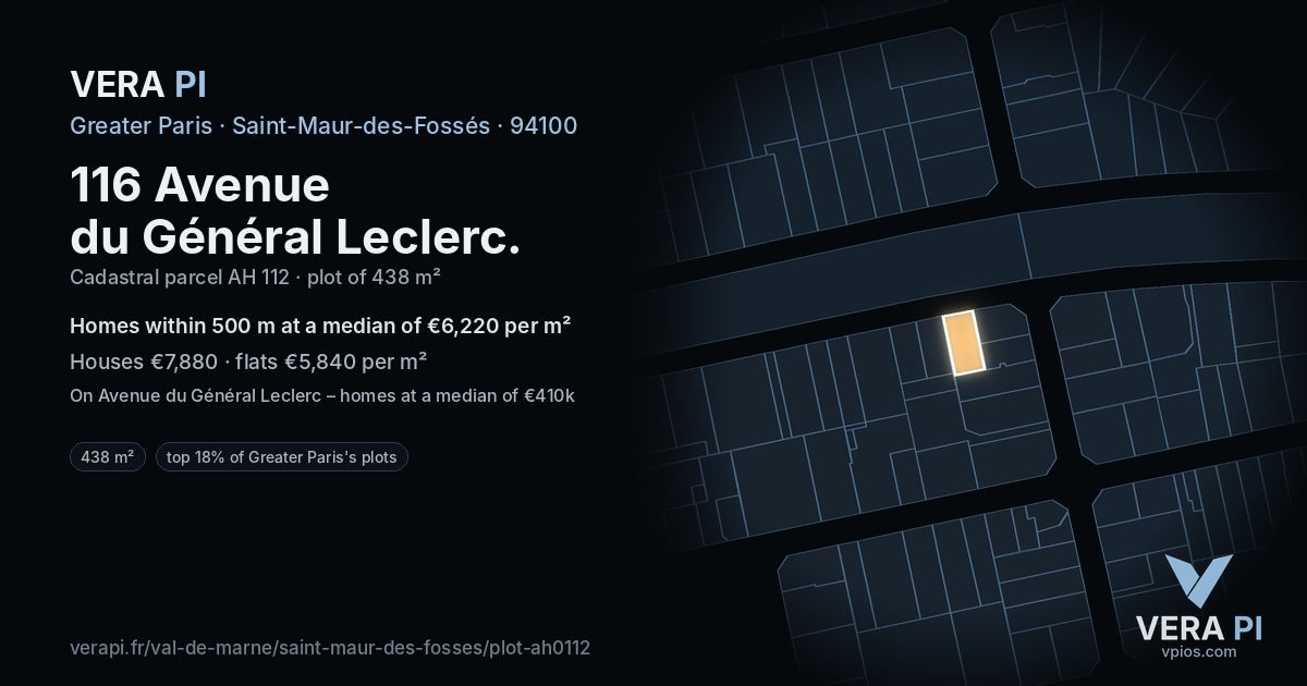 116 Avenue du Général Leclerc, Saint-Maur-des-Fossés at night – the plot lit, the parcels around coloured by the prices near them