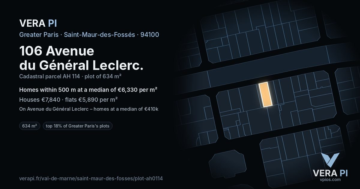 106 Avenue du Général Leclerc, Saint-Maur-des-Fossés at night – the plot lit, the parcels around coloured by the prices near them
