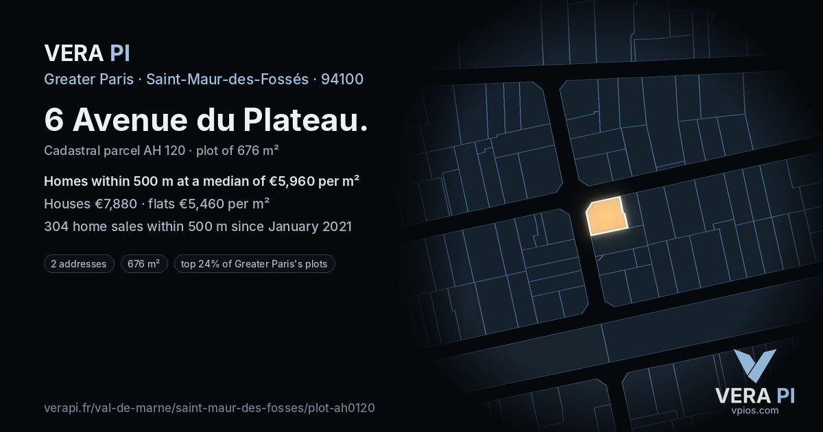 6 Avenue du Plateau, Saint-Maur-des-Fossés at night – the plot lit, the parcels around coloured by the prices near them