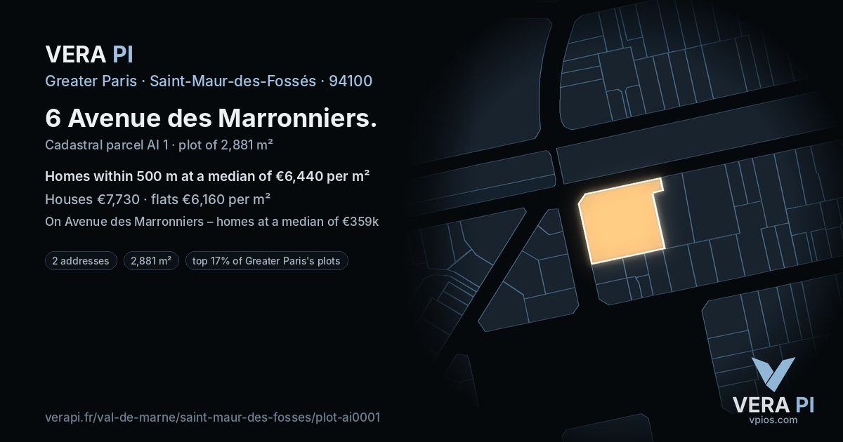 6 Avenue des Marronniers, Saint-Maur-des-Fossés at night – the plot lit, the parcels around coloured by the prices near them