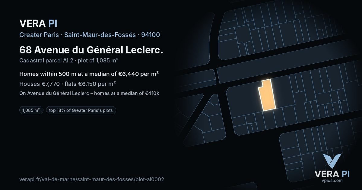 68 Avenue du Général Leclerc, Saint-Maur-des-Fossés at night – the plot lit, the parcels around coloured by the prices near them
