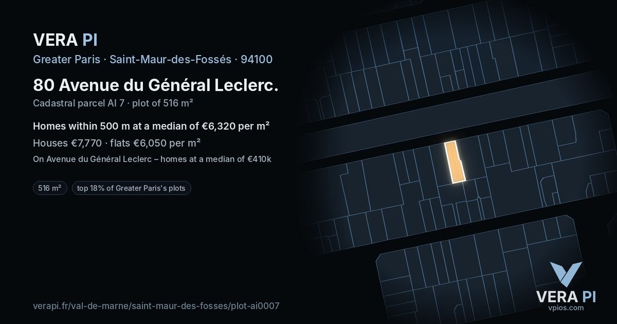 80 Avenue du Général Leclerc, Saint-Maur-des-Fossés at night – the plot lit, the parcels around coloured by the prices near them