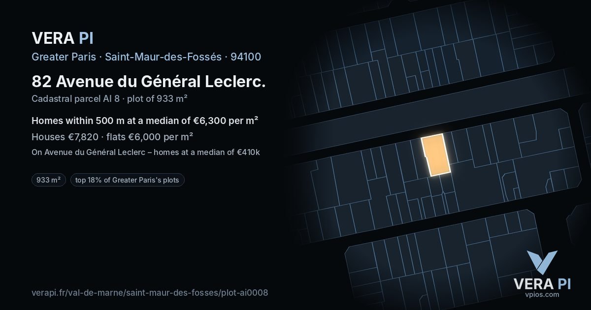 82 Avenue du Général Leclerc, Saint-Maur-des-Fossés at night – the plot lit, the parcels around coloured by the prices near them