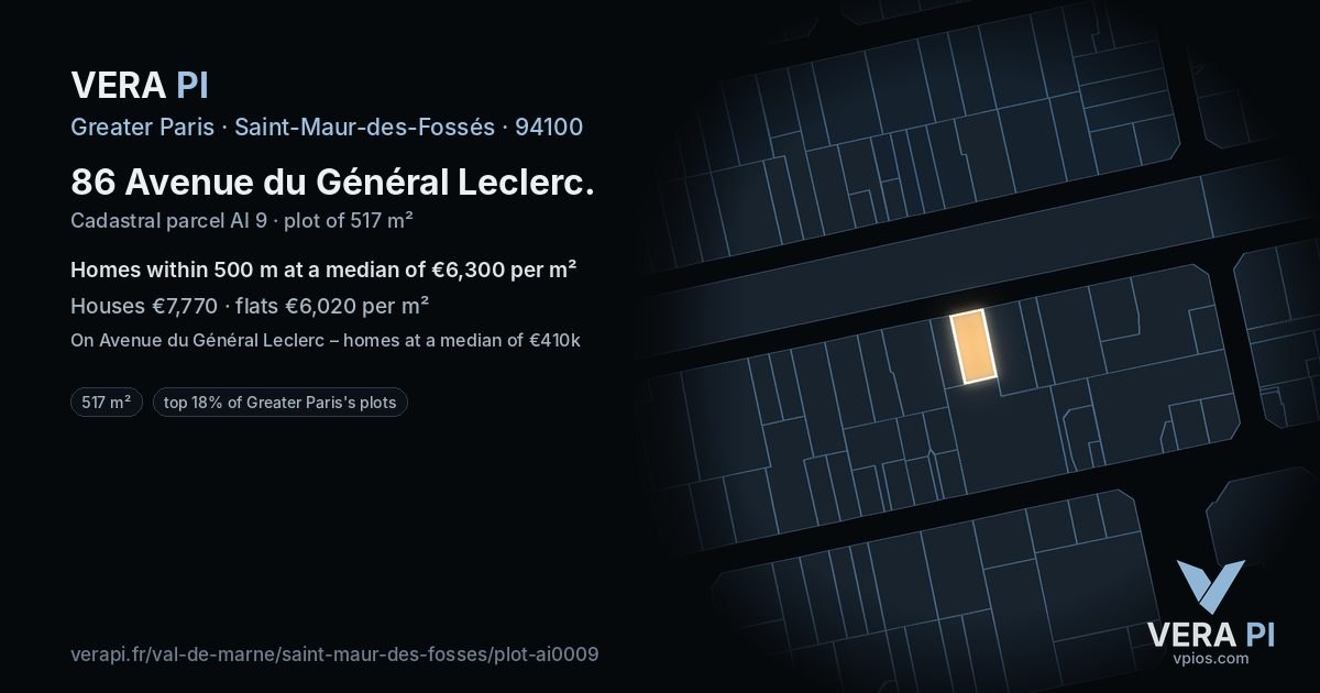 86 Avenue du Général Leclerc, Saint-Maur-des-Fossés at night – the plot lit, the parcels around coloured by the prices near them