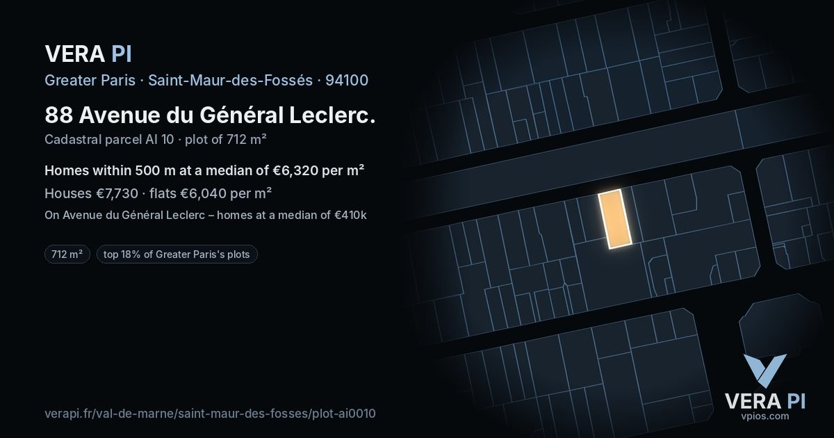 88 Avenue du Général Leclerc, Saint-Maur-des-Fossés at night – the plot lit, the parcels around coloured by the prices near them