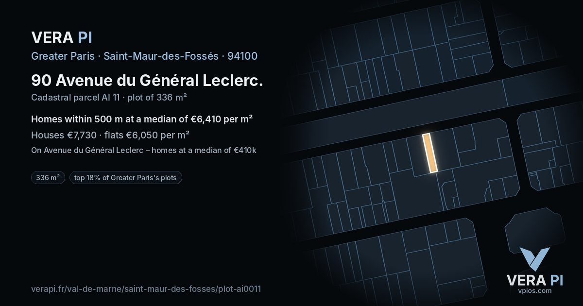 90 Avenue du Général Leclerc, Saint-Maur-des-Fossés at night – the plot lit, the parcels around coloured by the prices near them