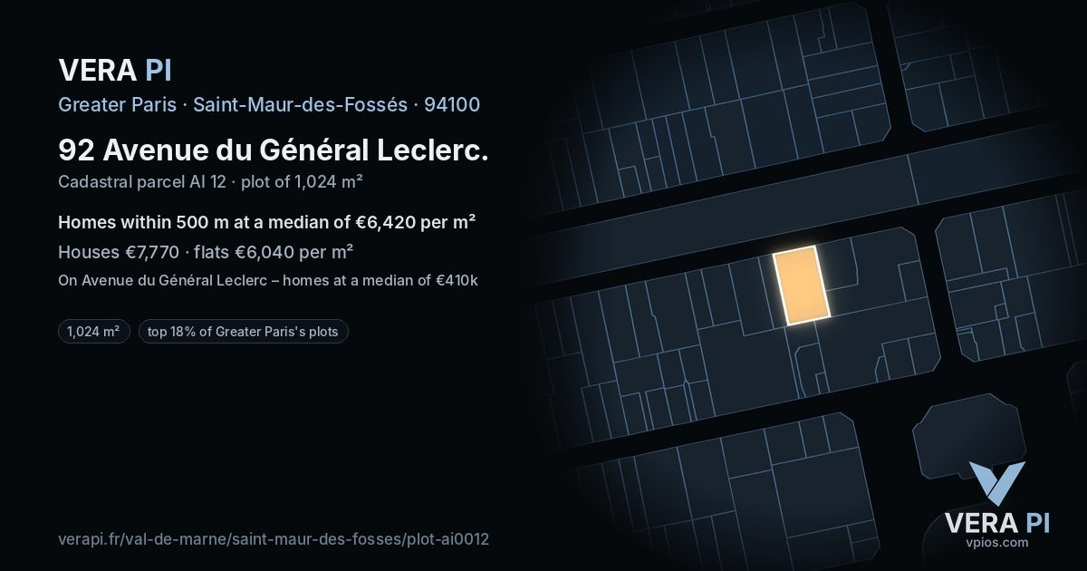 92 Avenue du Général Leclerc, Saint-Maur-des-Fossés at night – the plot lit, the parcels around coloured by the prices near them