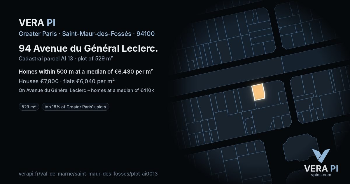 94 Avenue du Général Leclerc, Saint-Maur-des-Fossés at night – the plot lit, the parcels around coloured by the prices near them