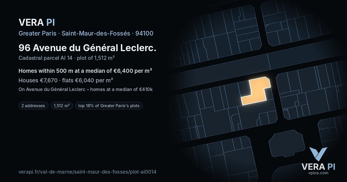 96 Avenue du Général Leclerc, Saint-Maur-des-Fossés at night – the plot lit, the parcels around coloured by the prices near them