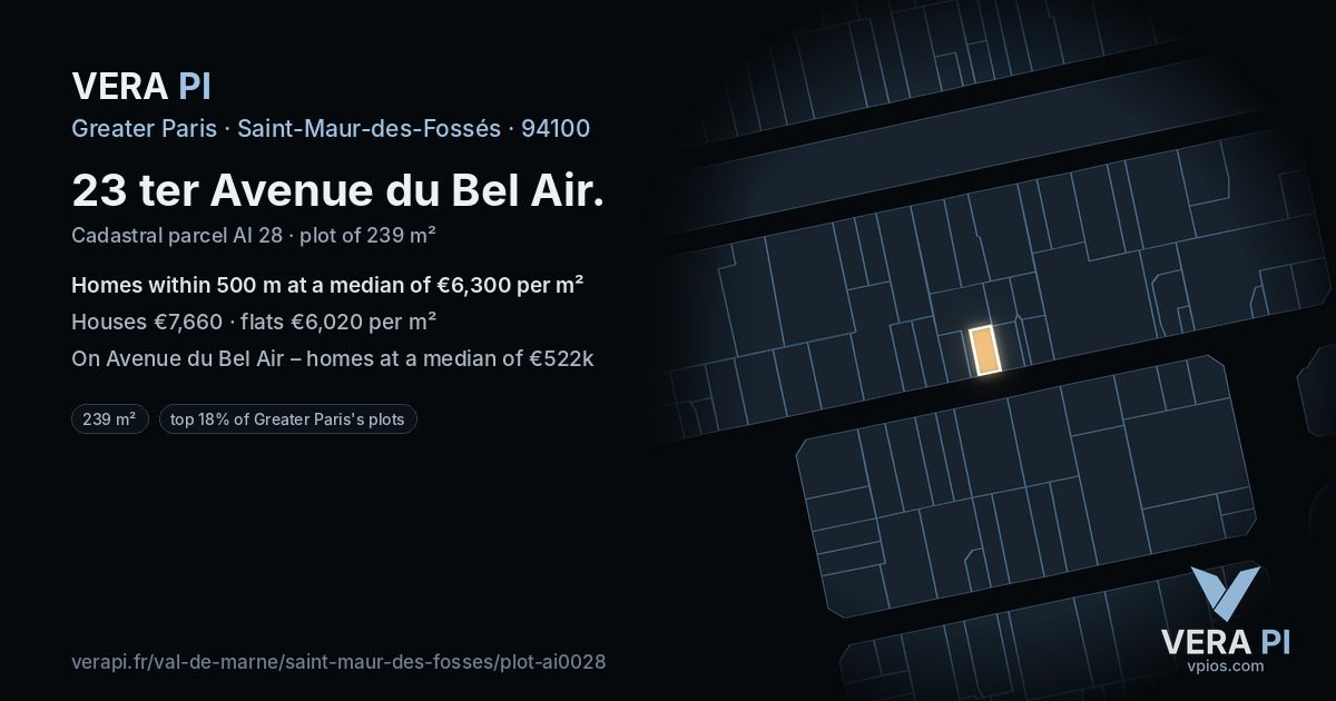 23 ter Avenue du Bel Air, Saint-Maur-des-Fossés at night – the plot lit, the parcels around coloured by the prices near them