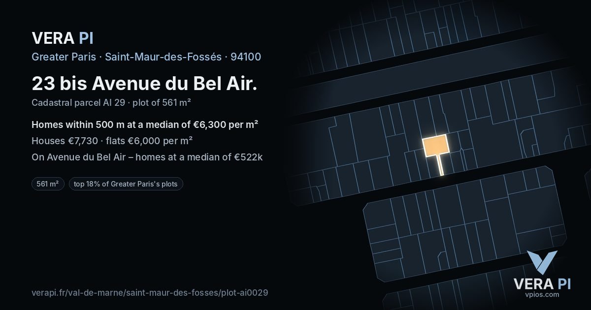 23 bis Avenue du Bel Air, Saint-Maur-des-Fossés at night – the plot lit, the parcels around coloured by the prices near them