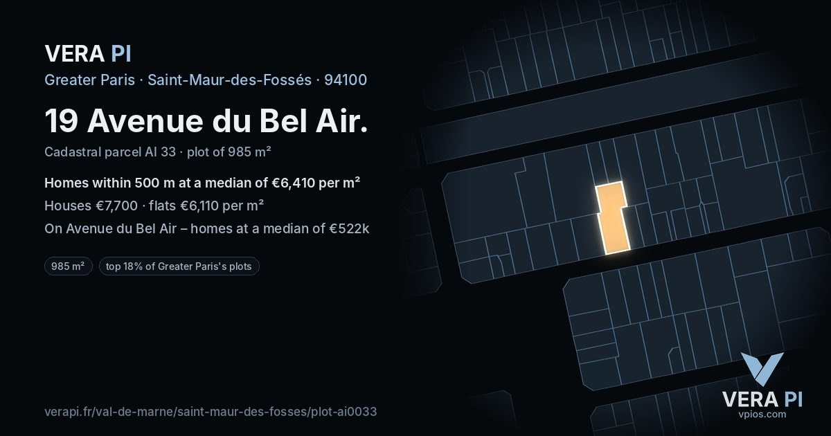 19 Avenue du Bel Air, Saint-Maur-des-Fossés at night – the plot lit, the parcels around coloured by the prices near them