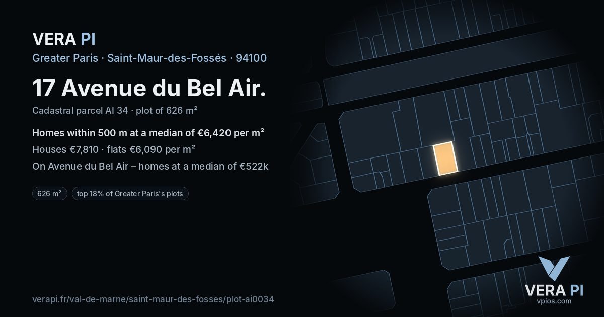17 Avenue du Bel Air, Saint-Maur-des-Fossés at night – the plot lit, the parcels around coloured by the prices near them