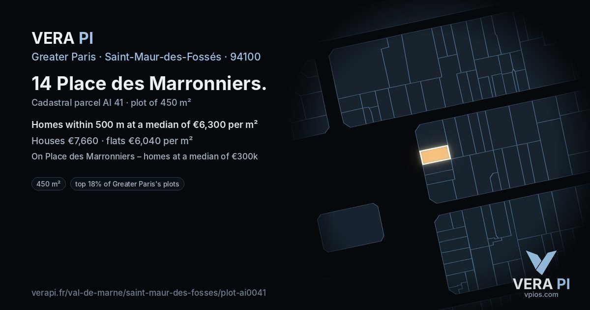 14 Place des Marronniers, Saint-Maur-des-Fossés at night – the plot lit, the parcels around coloured by the prices near them