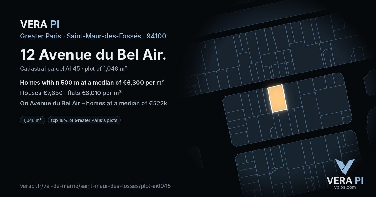 12 Avenue du Bel Air, Saint-Maur-des-Fossés at night – the plot lit, the parcels around coloured by the prices near them