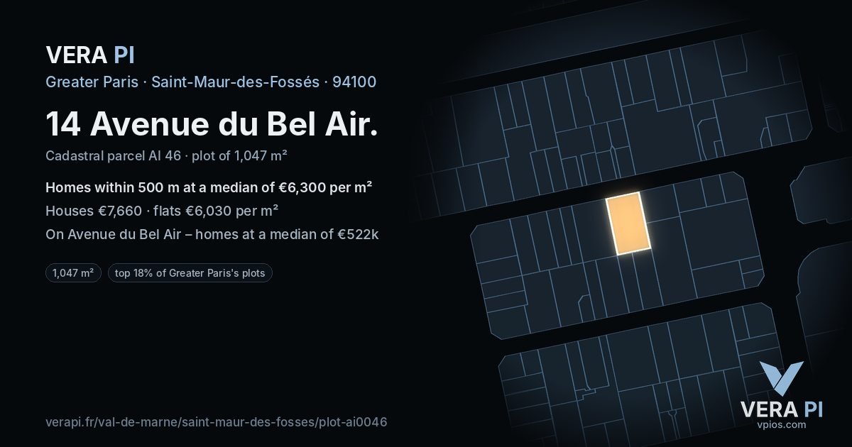 14 Avenue du Bel Air, Saint-Maur-des-Fossés at night – the plot lit, the parcels around coloured by the prices near them