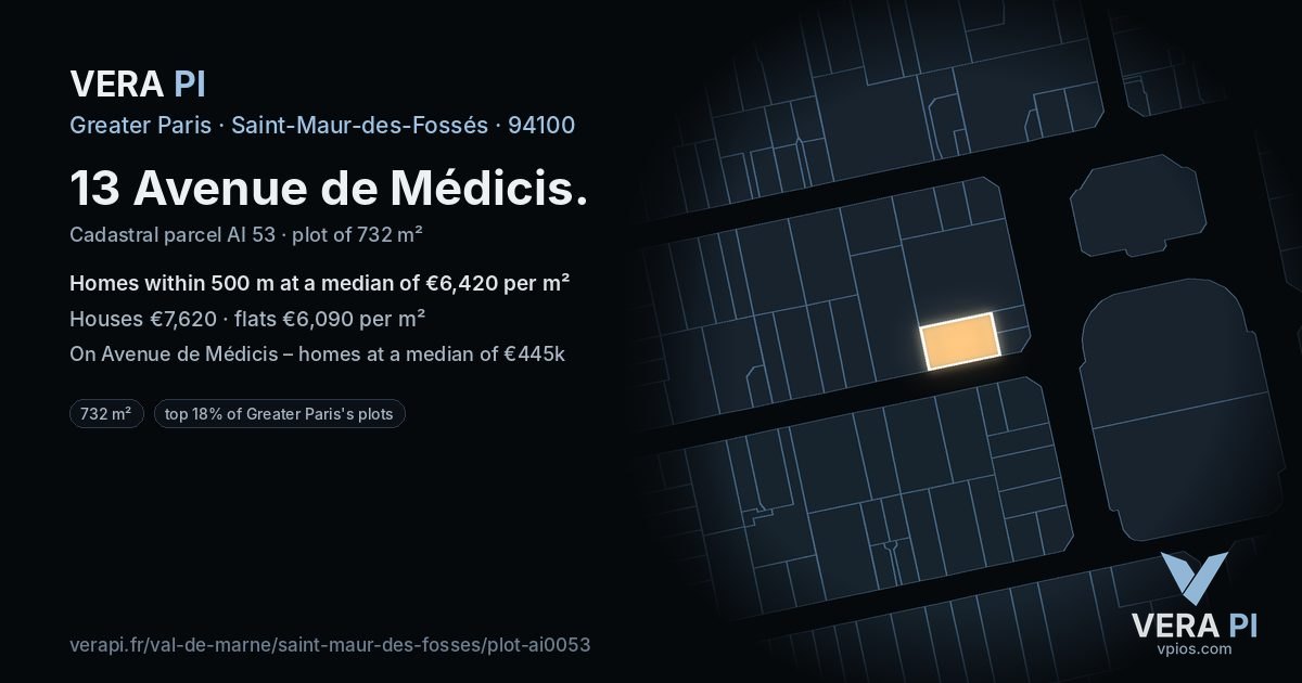 13 Avenue de Médicis, Saint-Maur-des-Fossés at night – the plot lit, the parcels around coloured by the prices near them