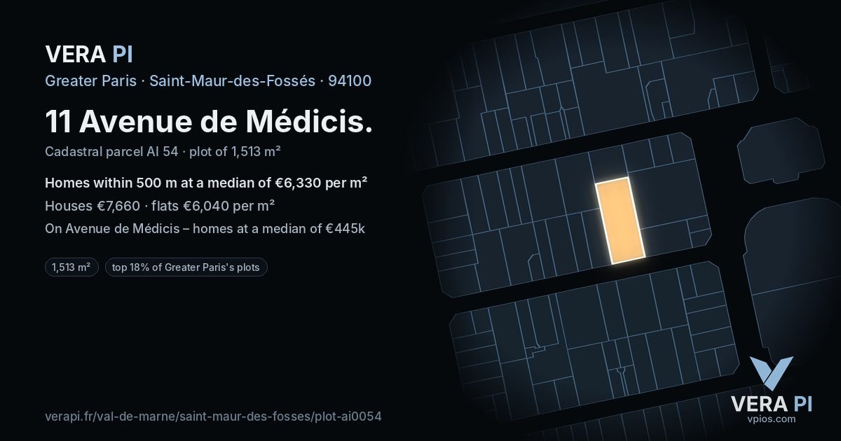 11 Avenue de Médicis, Saint-Maur-des-Fossés at night – the plot lit, the parcels around coloured by the prices near them