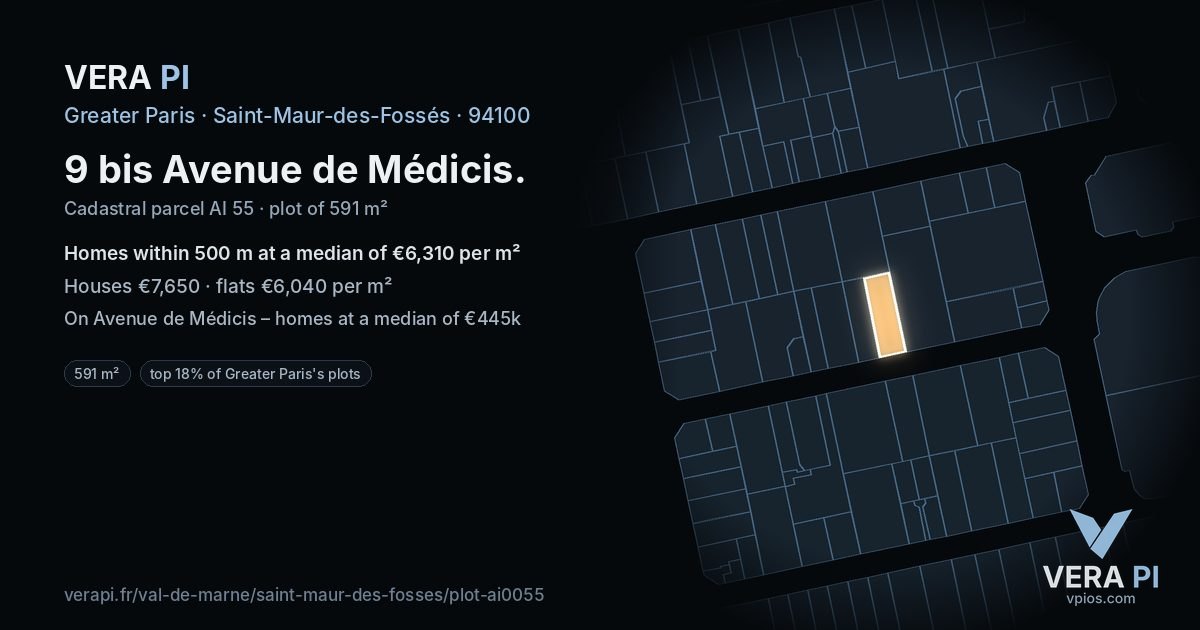 9 bis Avenue de Médicis, Saint-Maur-des-Fossés at night – the plot lit, the parcels around coloured by the prices near them