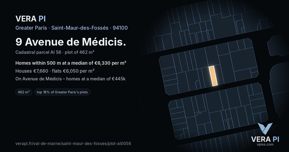 9 Avenue de Médicis, Saint-Maur-des-Fossés at night – the plot lit, the parcels around coloured by the prices near them