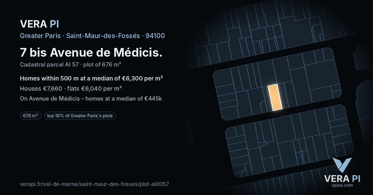 7 bis Avenue de Médicis, Saint-Maur-des-Fossés at night – the plot lit, the parcels around coloured by the prices near them
