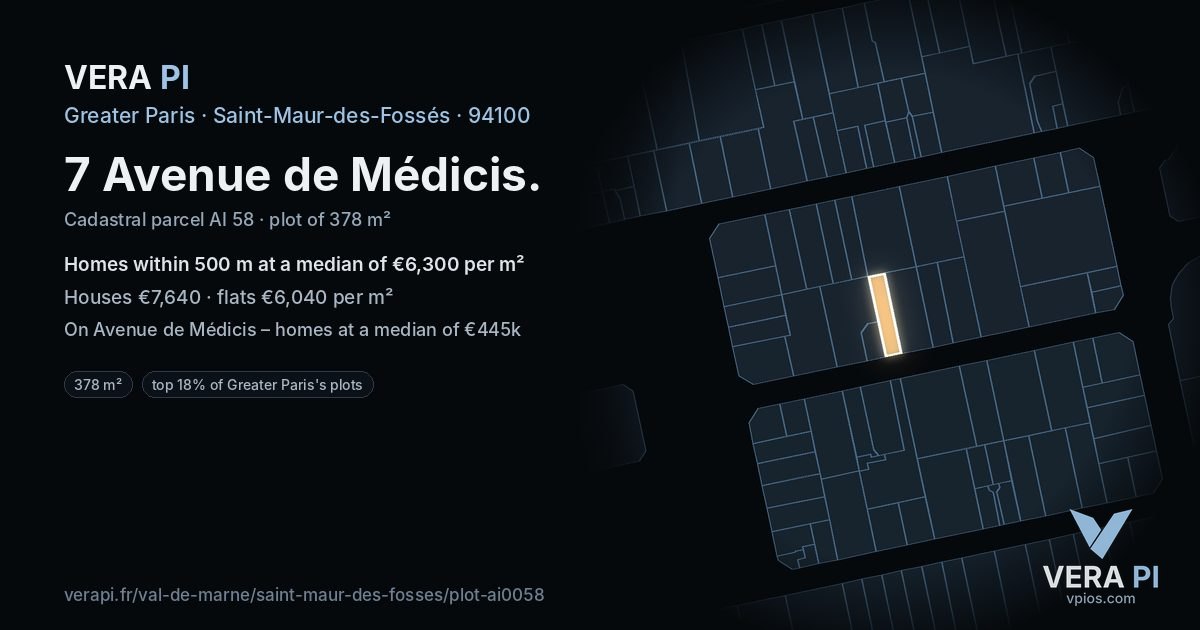 7 Avenue de Médicis, Saint-Maur-des-Fossés at night – the plot lit, the parcels around coloured by the prices near them