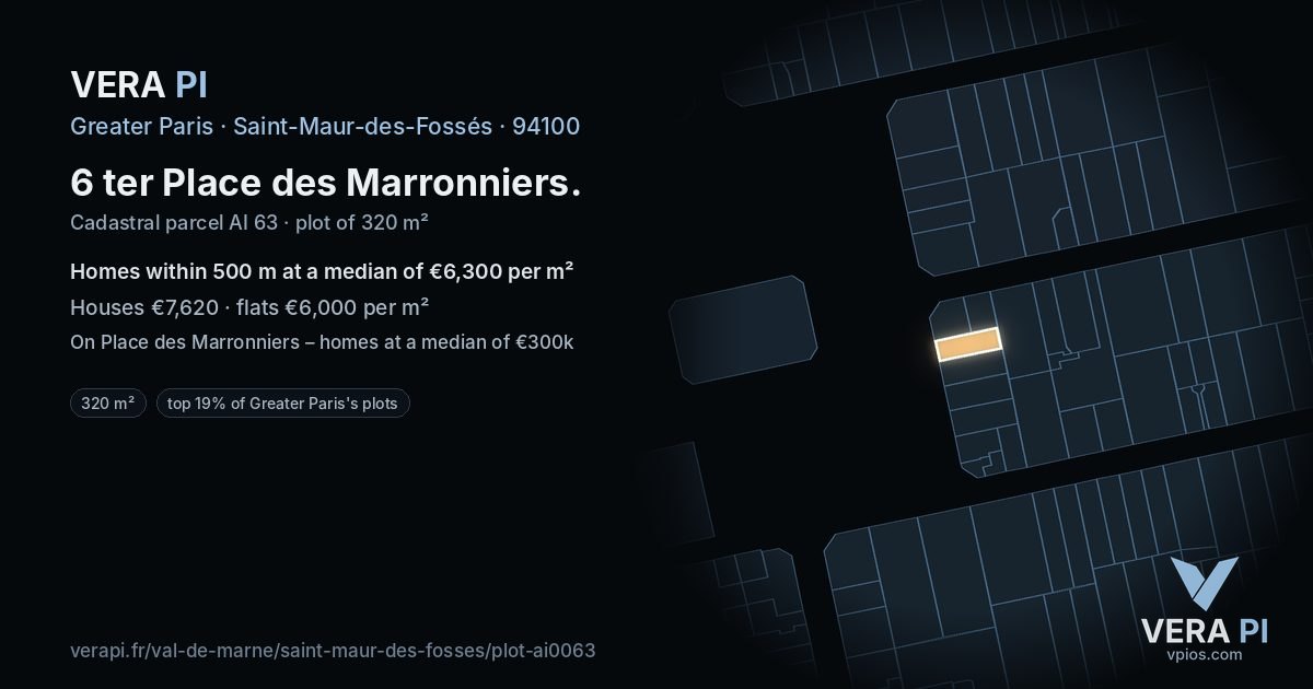 6 ter Place des Marronniers, Saint-Maur-des-Fossés at night – the plot lit, the parcels around coloured by the prices near them