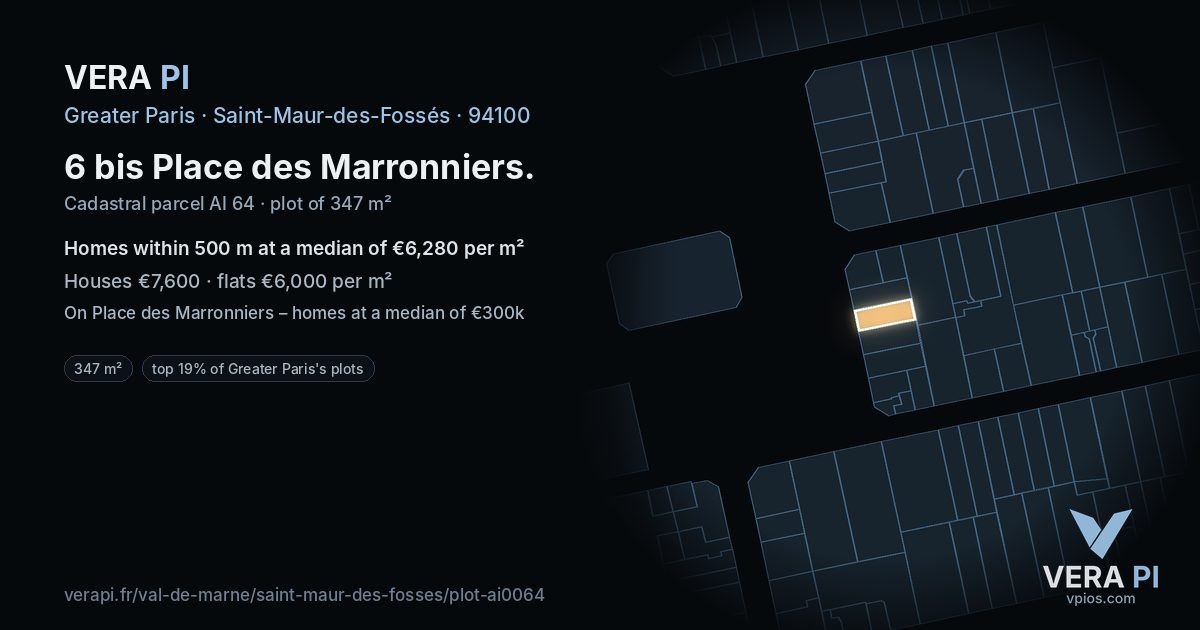 6 bis Place des Marronniers, Saint-Maur-des-Fossés at night – the plot lit, the parcels around coloured by the prices near them