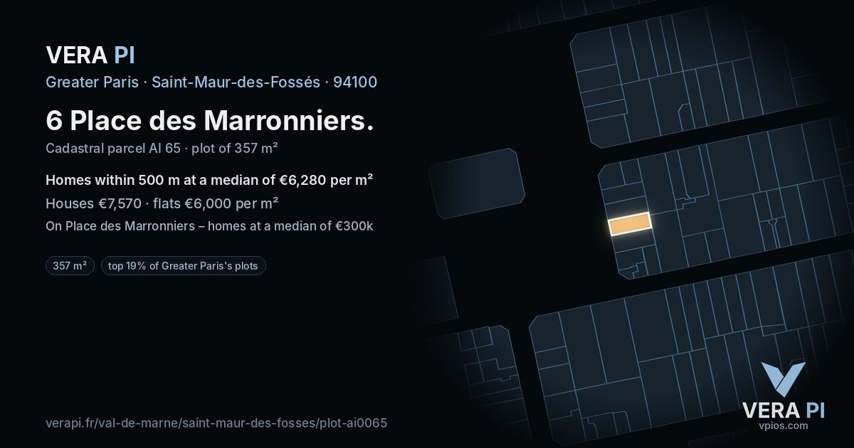 6 Place des Marronniers, Saint-Maur-des-Fossés at night – the plot lit, the parcels around coloured by the prices near them