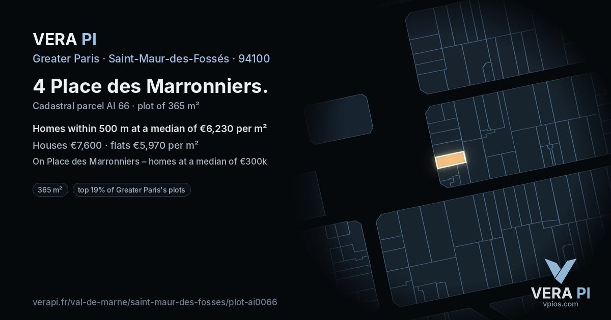 4 Place des Marronniers, Saint-Maur-des-Fossés at night – the plot lit, the parcels around coloured by the prices near them