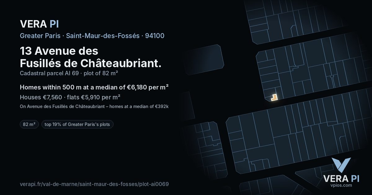 13 Avenue des Fusillés de Châteaubriant, Saint-Maur-des-Fossés at night – the plot lit, the parcels around coloured by the prices near them