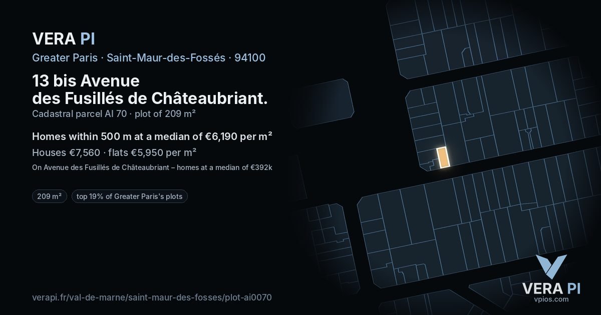 13 bis Avenue des Fusillés de Châteaubriant, Saint-Maur-des-Fossés at night – the plot lit, the parcels around coloured by the prices near them