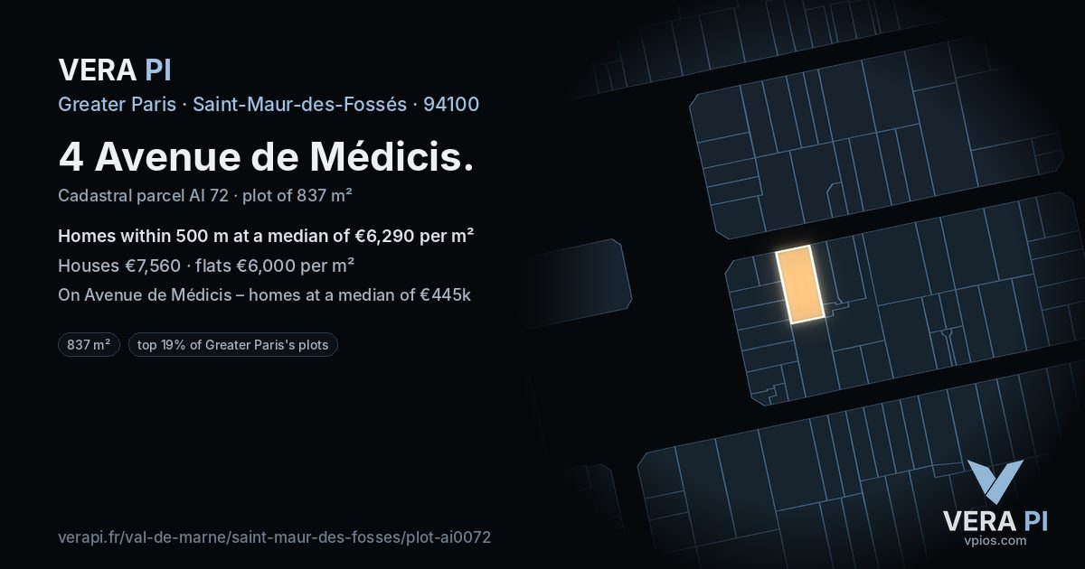 4 Avenue de Médicis, Saint-Maur-des-Fossés at night – the plot lit, the parcels around coloured by the prices near them